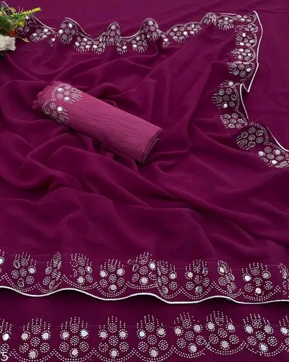 Women Purple Coco Georgette Full Stone Work Saree 